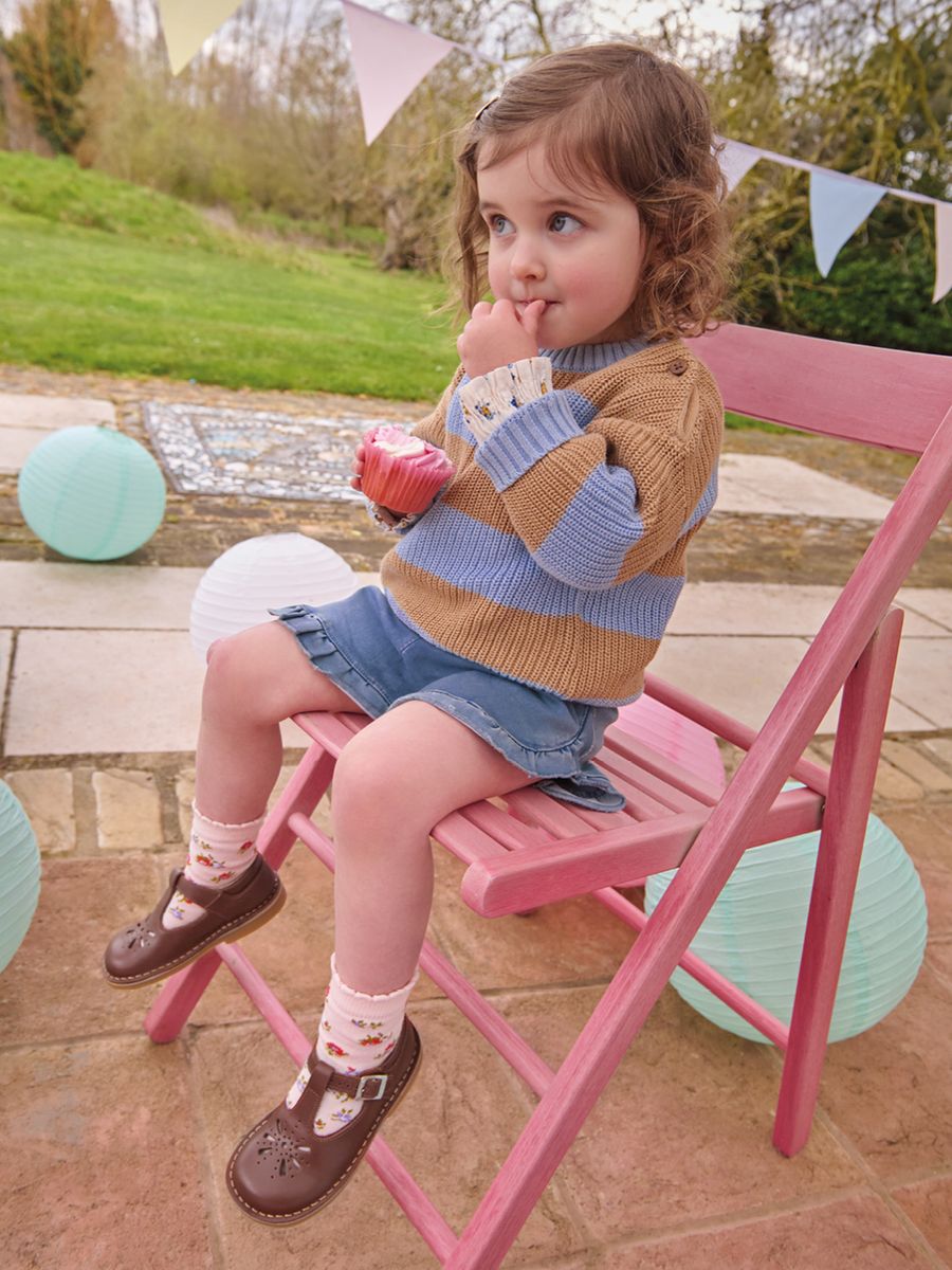 Lottie, Tan leather classic t-bar buckle shoes