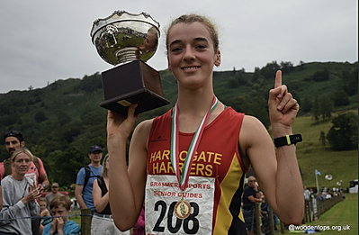 Eve Whitaker of Harrogate Harriers, winner of the women's Senior Guides Race at Grasmere Sports