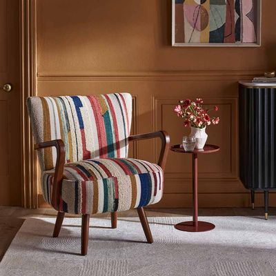  Calvin Striped Armchair in Cotton Rug and Trudy High Gloss Side Table