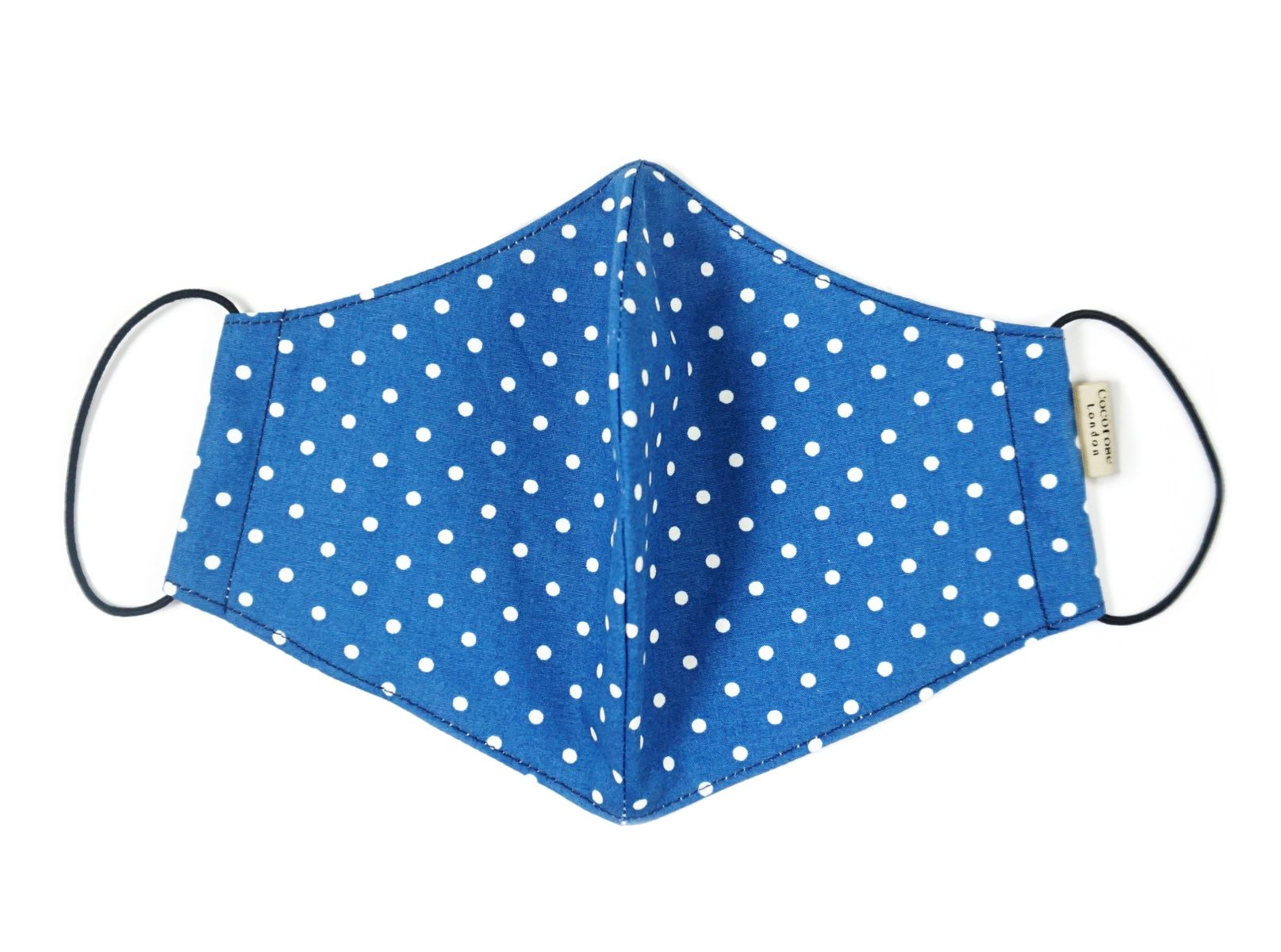 Blue polka dot cotton face mask from Cocorose London
