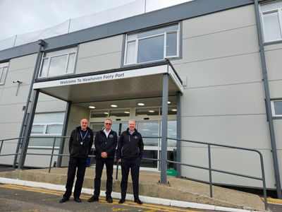 From left - Kevin Holmes (port engineering manager), Captain Dave Collins-Williams, (port manager), Mark Beaver (finance & property manager)