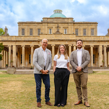 Left to right - Mike Napier, Jessica Brewster and James Baker outside the Pittville Pump Room in Cheltenham