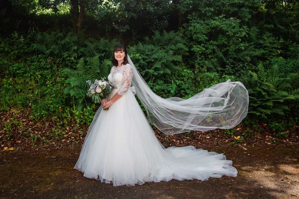 Bride in the new Woodland Weddings area at Langley Castle Hotel, Northumberland