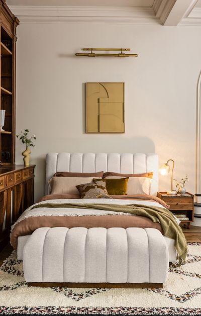 Sloane Fluted Ottoman In Natural Boucle