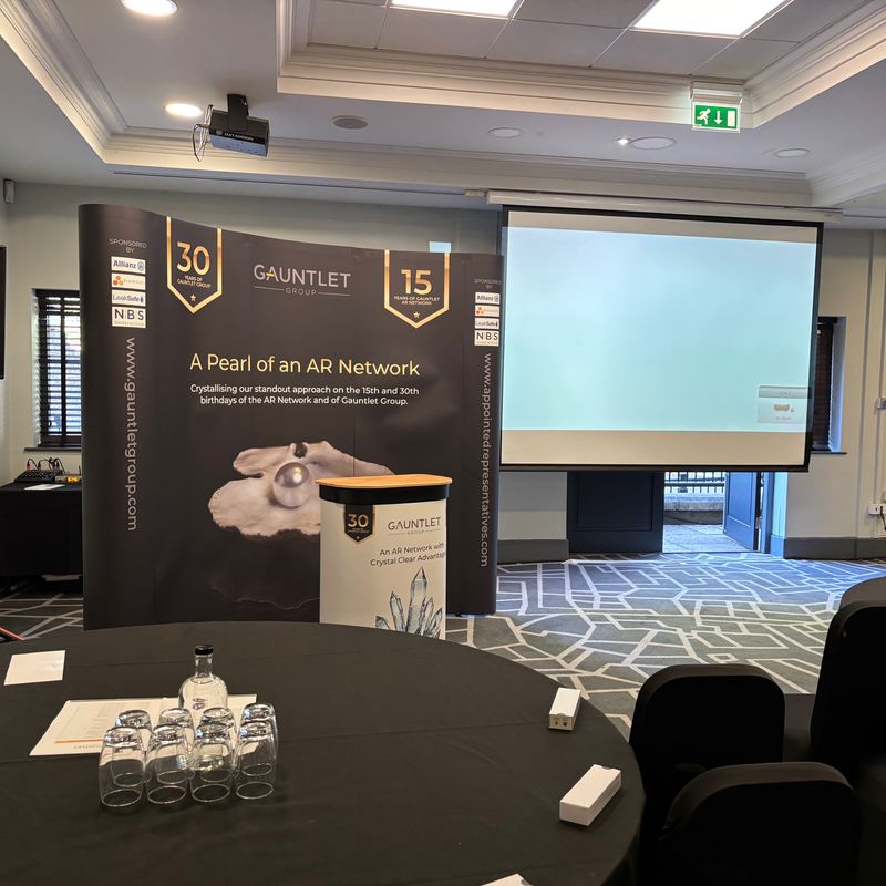 Room set up ready for the 2024 Gauntlet AR Conference, celebrating 15 years of the Gauntlet AR Network and 30 years of Gauntlet Group.