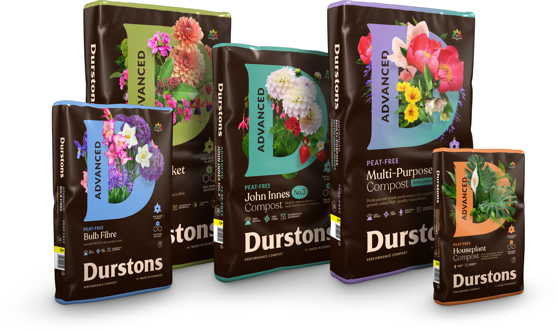 Group shot of Durstons Advanced Peat Free range