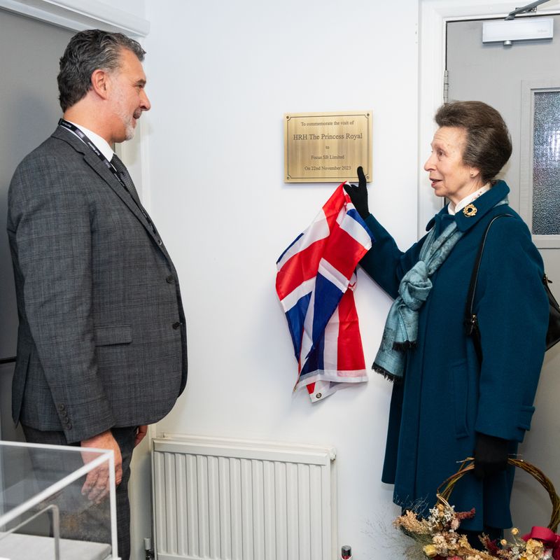 HRH The Princess Royal unveils a commemorative plaque manufactured by Focus SB