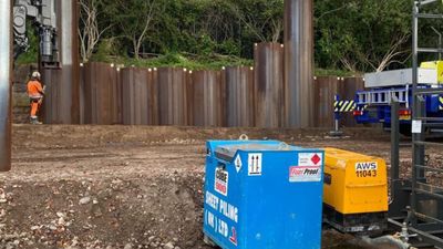 Sheet pile installation near the giraffe area at Chester Zoo, carried out by Sheet Piling (UK) Ltd