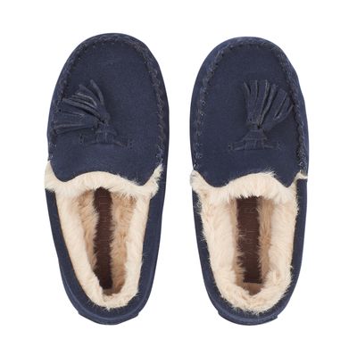 Snooze Navy blue suede tassel slip-on slippers