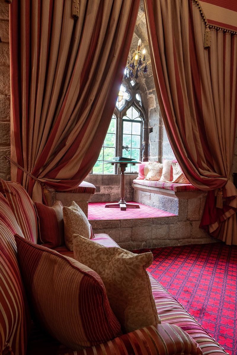 Window seat at Langley Castle Hotel, Northumberland, UK