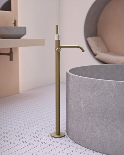 Floor Mounted Bath Mixer in Warm Brass