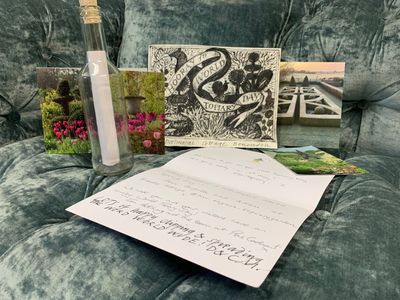 Items from the Topiary Message in a Bottle initiative carried out by Levens Hall and Gardens in 2024