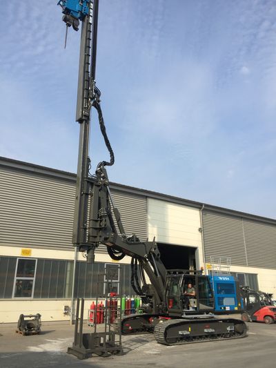 Sheet Piling UK's unique TM 12/15 long reach sheet piling rig, launched in October 2018.