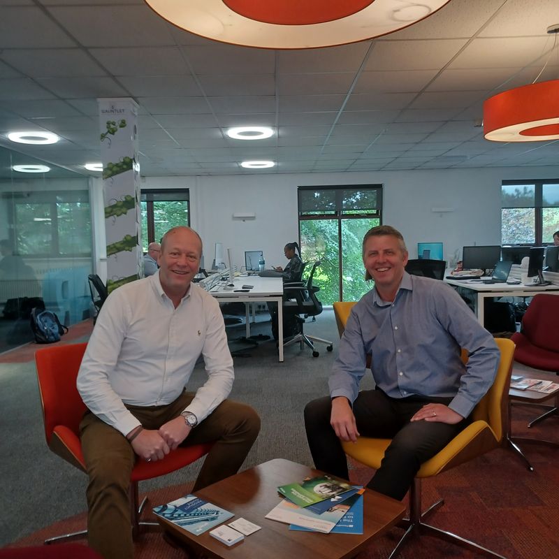 Roger Gaunt and Paul Howley (the first broker from the Gauntlet Brokerage Builder programme) in the Gauntlet Group HQ in Leeds.