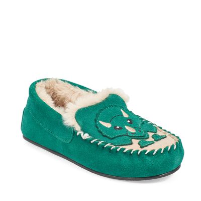 Snuggle Green suede dino slip-on slippers