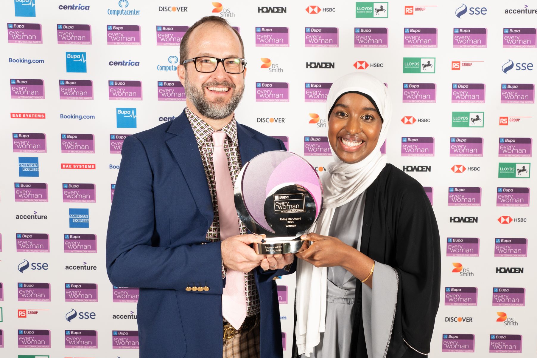 Hafsa Hersi, winner of the Rising Star Award at the 2024 Bupa everywoman in Technology Award.
