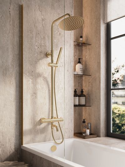 Middleton Black Round Rigid Riser Shower Inc. Easykit in brushed brass