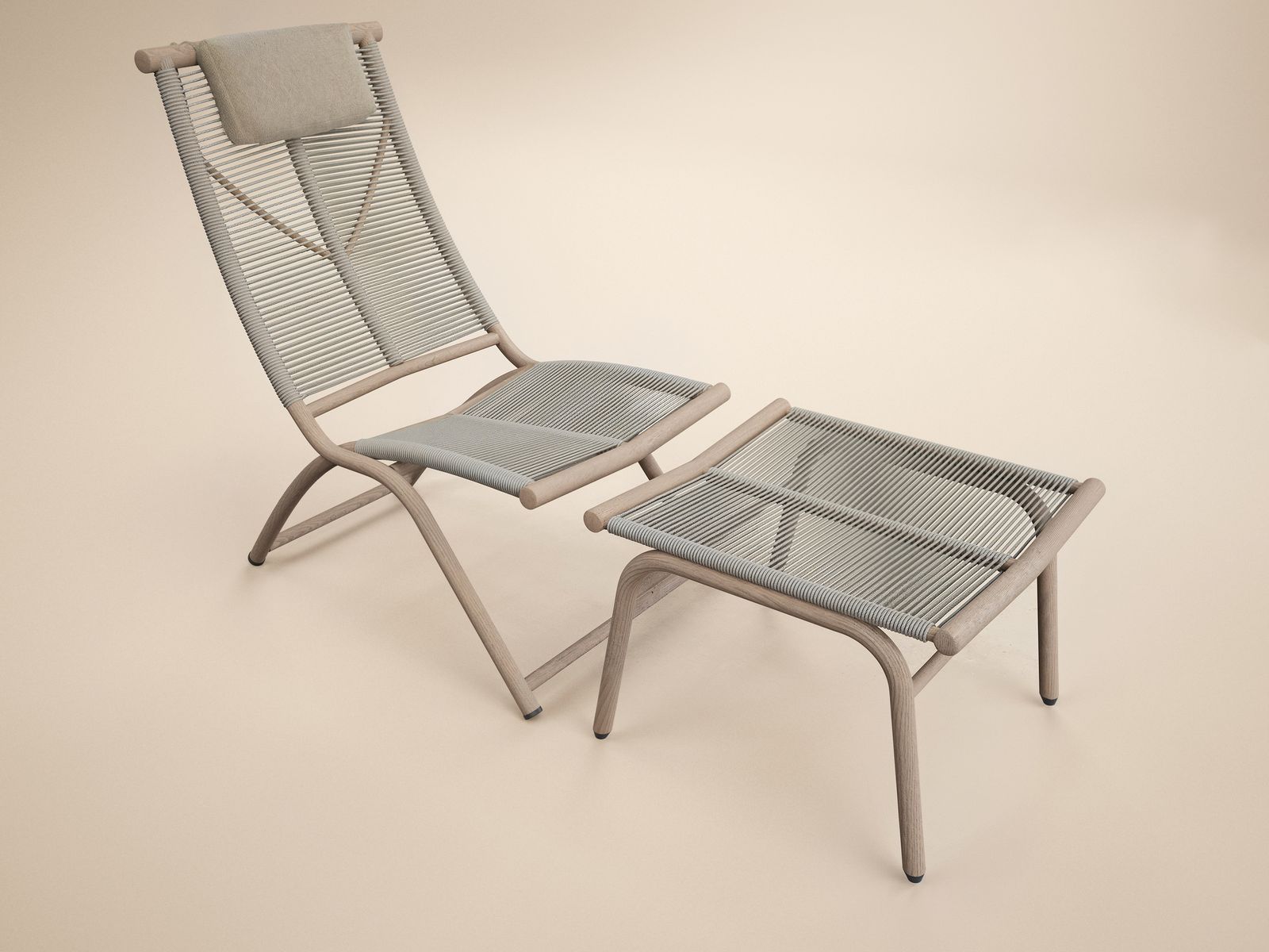 SOLACE+CO Esen Garden Lounge Chair with Footstool Beige