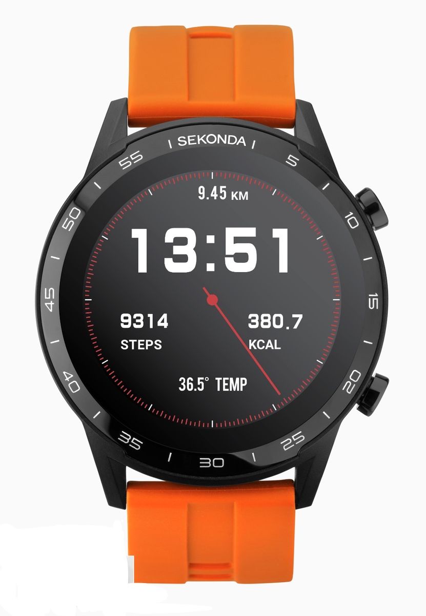 Sekonda Active Smart Watch | Black Case & Orange Silicone Strap | 1911