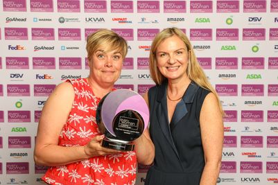 Rebecca Hall, MD of HH Driveright (left) receiving the  Tech Innovator Award at the everywoman in Transport & Logistics Awards 2024.