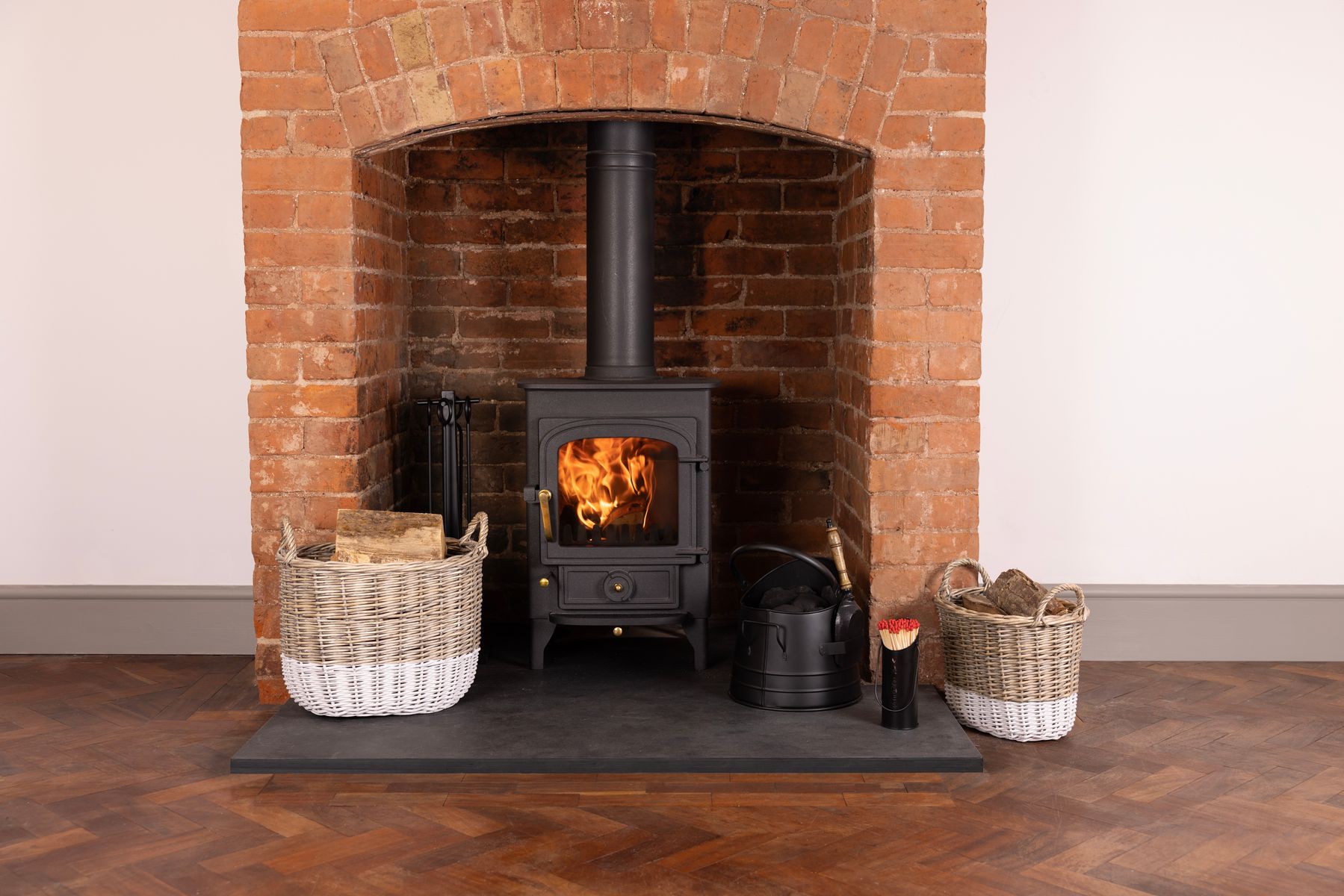 Snug Set Of Two Toned Wicker Log Baskets 