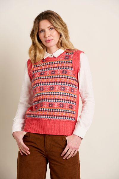 Brakeburn Pink Fairisle Knitted Vest (lifestyle) - £64.99