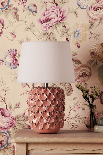 Marwick Table Lamp Pink and Brushed Silver With Shade