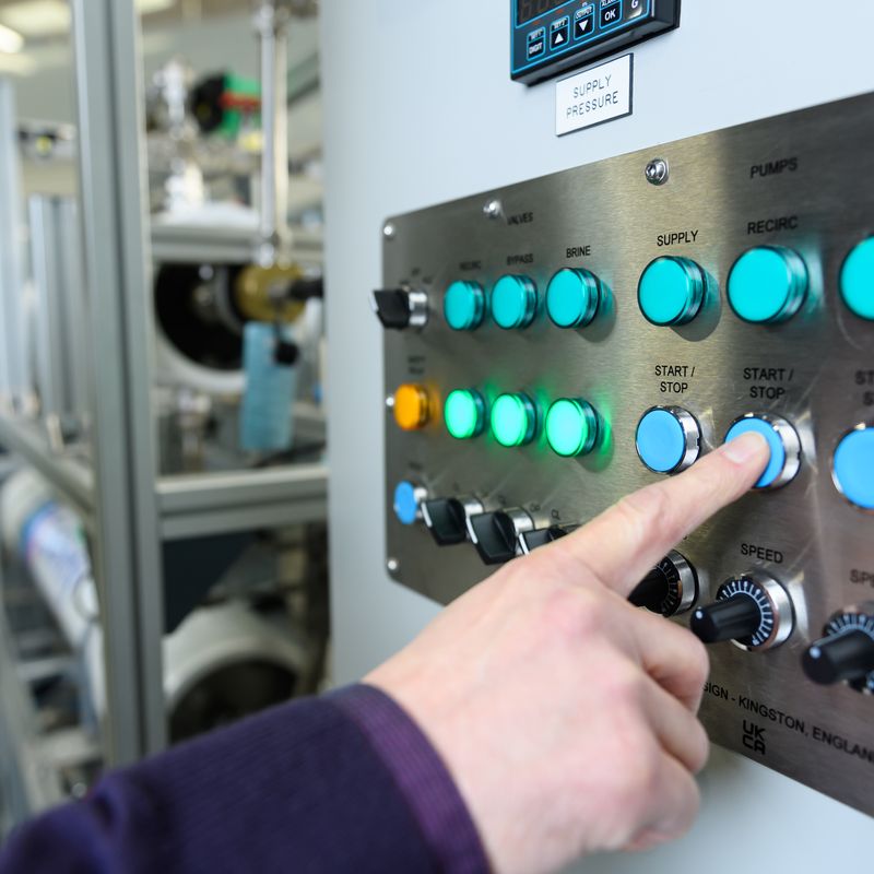 The controls for Salinity Solutions' groundbreaking water treatment technology in situ at its Coventry HQ. 