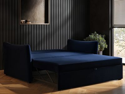 Solace+Co Skyler 2 Seater Sofa Bed Navy Blue Velvet