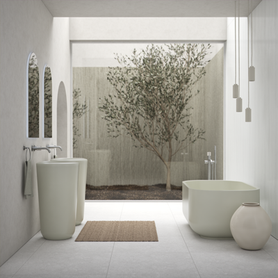 Floor Mounted Bath Mixer in Silver Steel