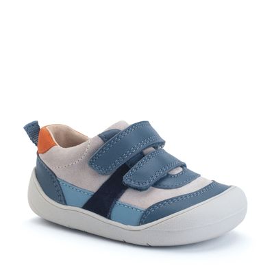 Duel - Denim blue multi leather/nubuck casual rip-tape first walking trainers