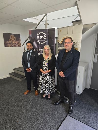 (from left) Fhaheen Khan, Senior Economist at Make UK, Judy Rogers, Hastings Mayor with Duncan Ray, Head of Strategic Partnerships Focus SB