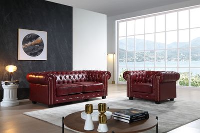 Chesterfield Red Leather Antique 3+1 Seater Sofa Set