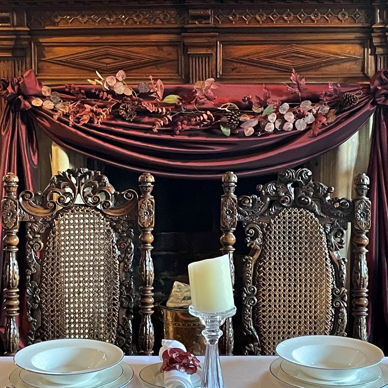Christmas decor in the dining room at Levens Hall and Gardens