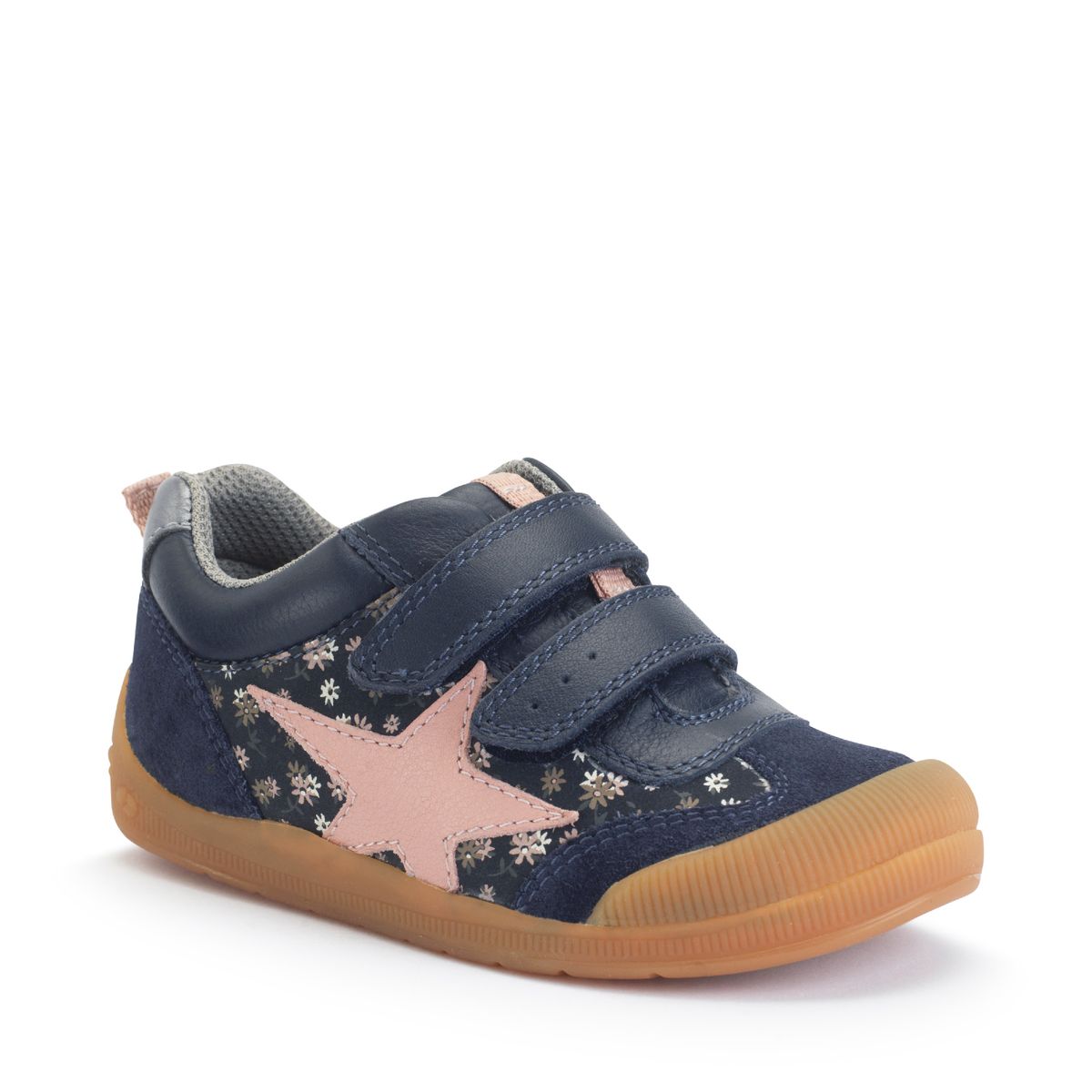 Tickle Star Navy leather/floral nubuck rip-tape girls pre-school casual shoes