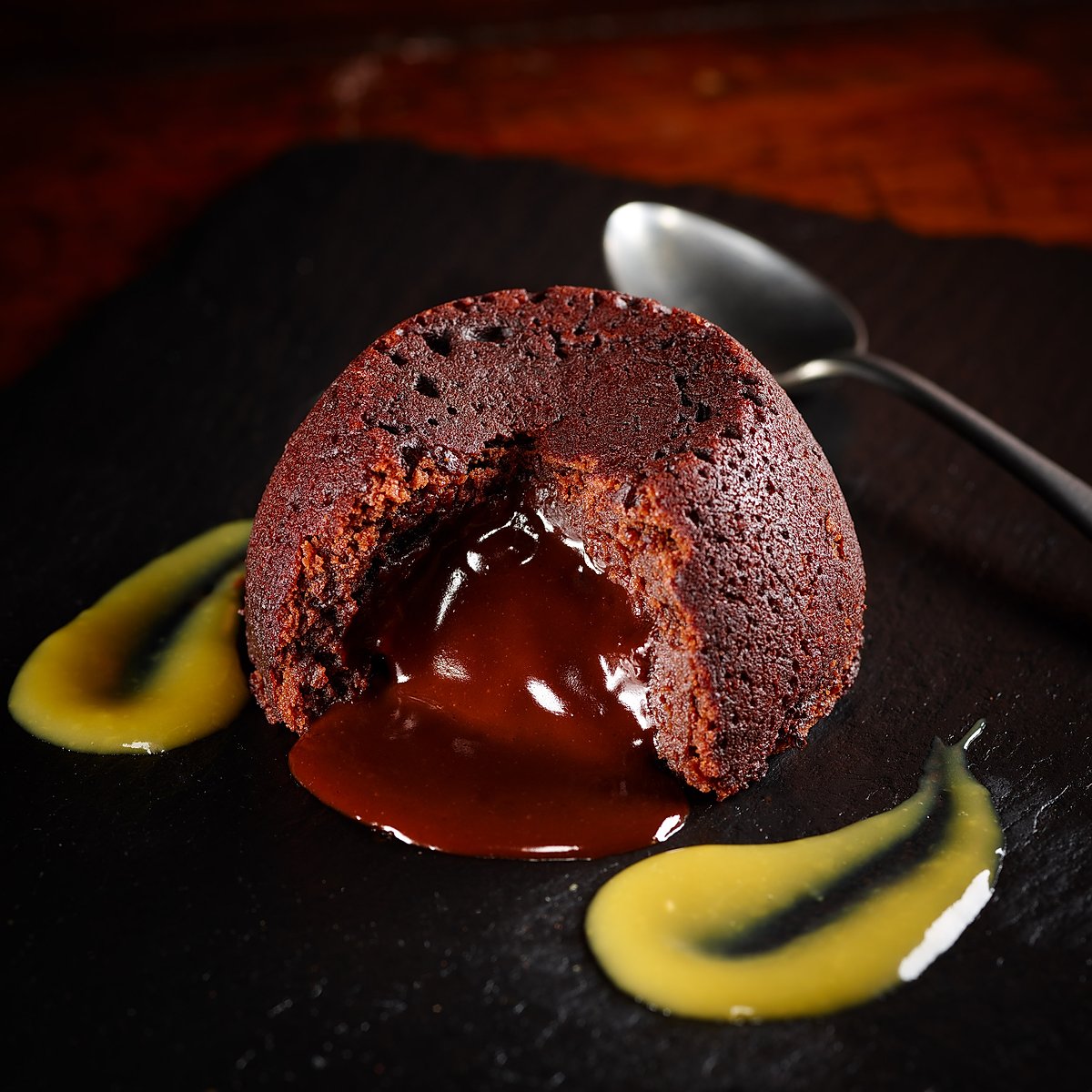 Chocolate Fondant with Mango Coulis
