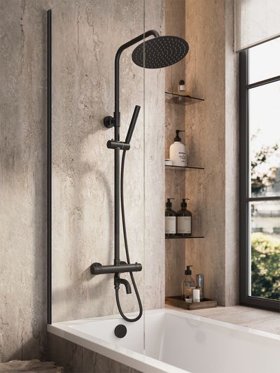 Middleton Black Round Rigid Riser Shower Inc. Easykit in matt black