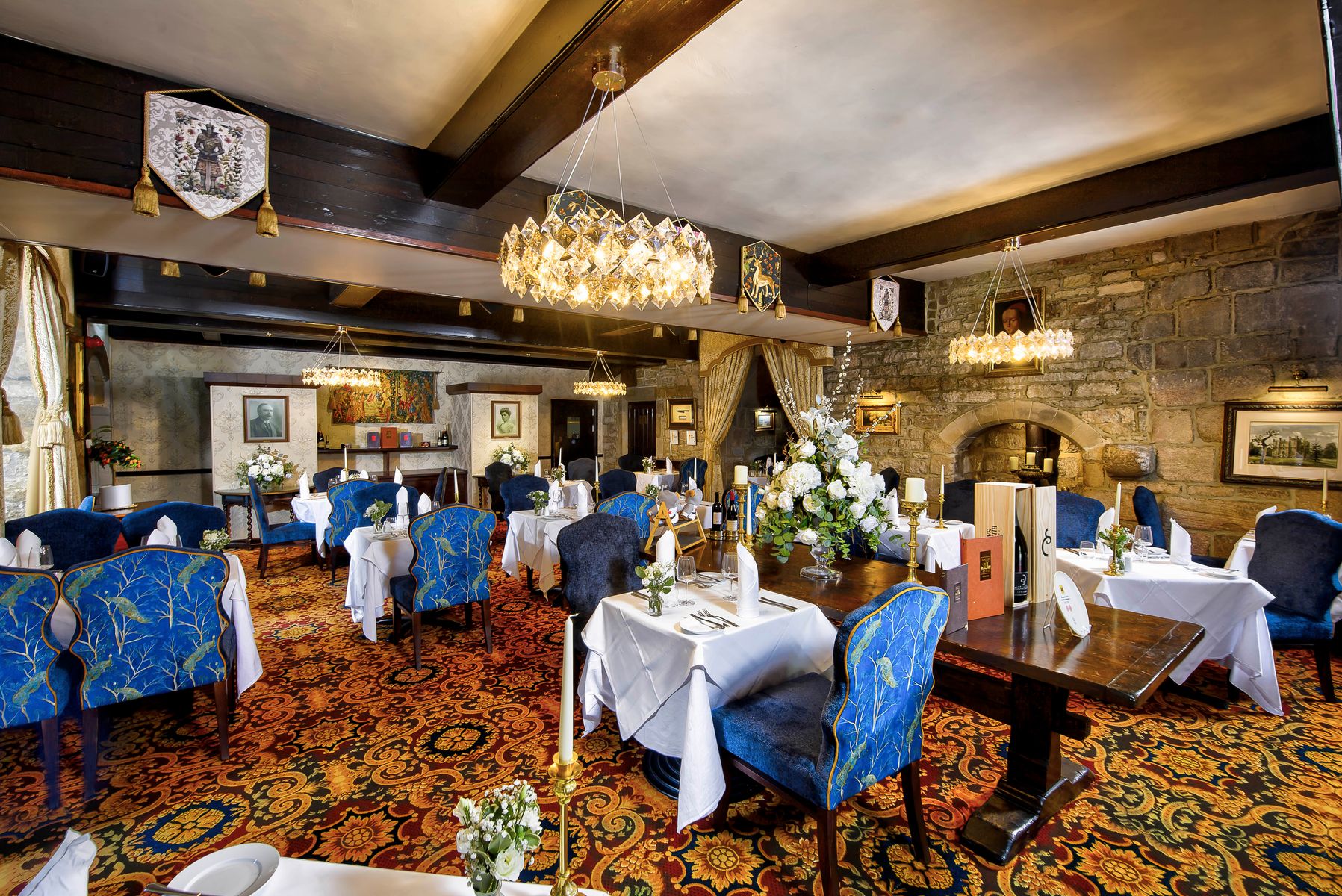 Josephine's restaurant at Langley Castle - a hotel and restaurant in Northumberland UK housed in a medieval, fortified castle (pic 2026)