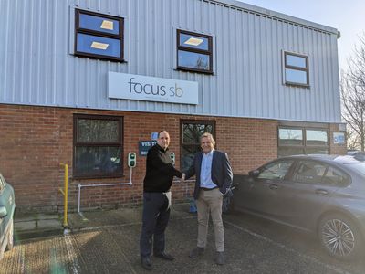 Duncan Ray, Head of Strategic Partnerships, Focus SB (left)  with Paul Foulkes, KNX Business Manager for Theben UK (right) at Focus SB's head office and main factory in St Leonards on Sea, East Sussex
