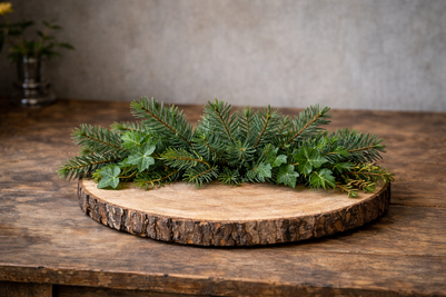 Evergreen centrepiece on natural wood.png