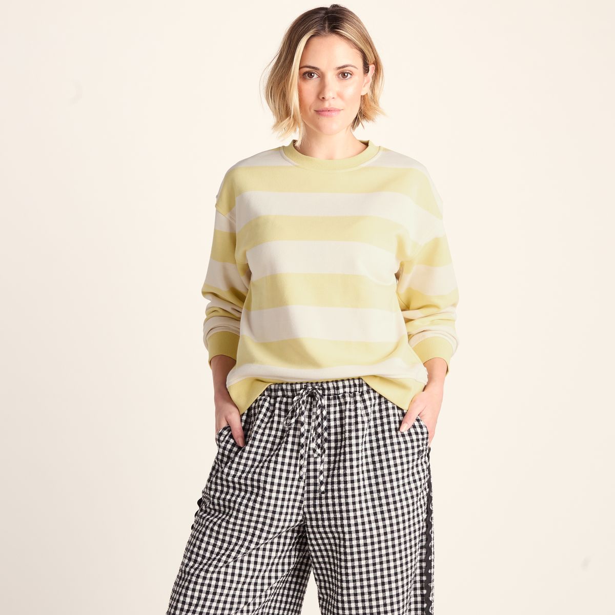 Tara Womens Relaxed Fit Supersoft Sweat - Butter Yellow Stripe