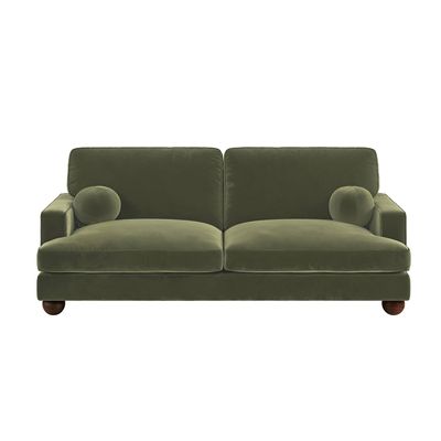 Solace+Co Addison 3 Seater Khaki Green Velvet Sofa