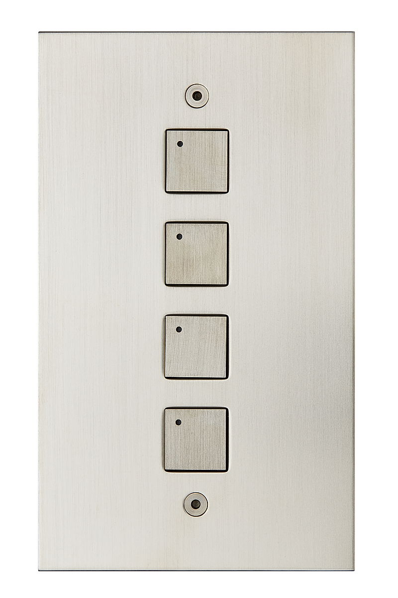4 gang vertical, buttons with LEDs, satin nickel finish