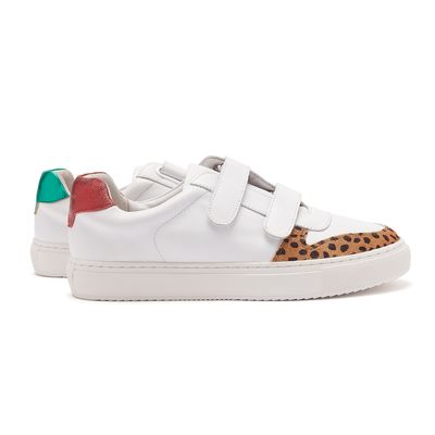 Hoxton Velcro white with leopard and metallic green and red