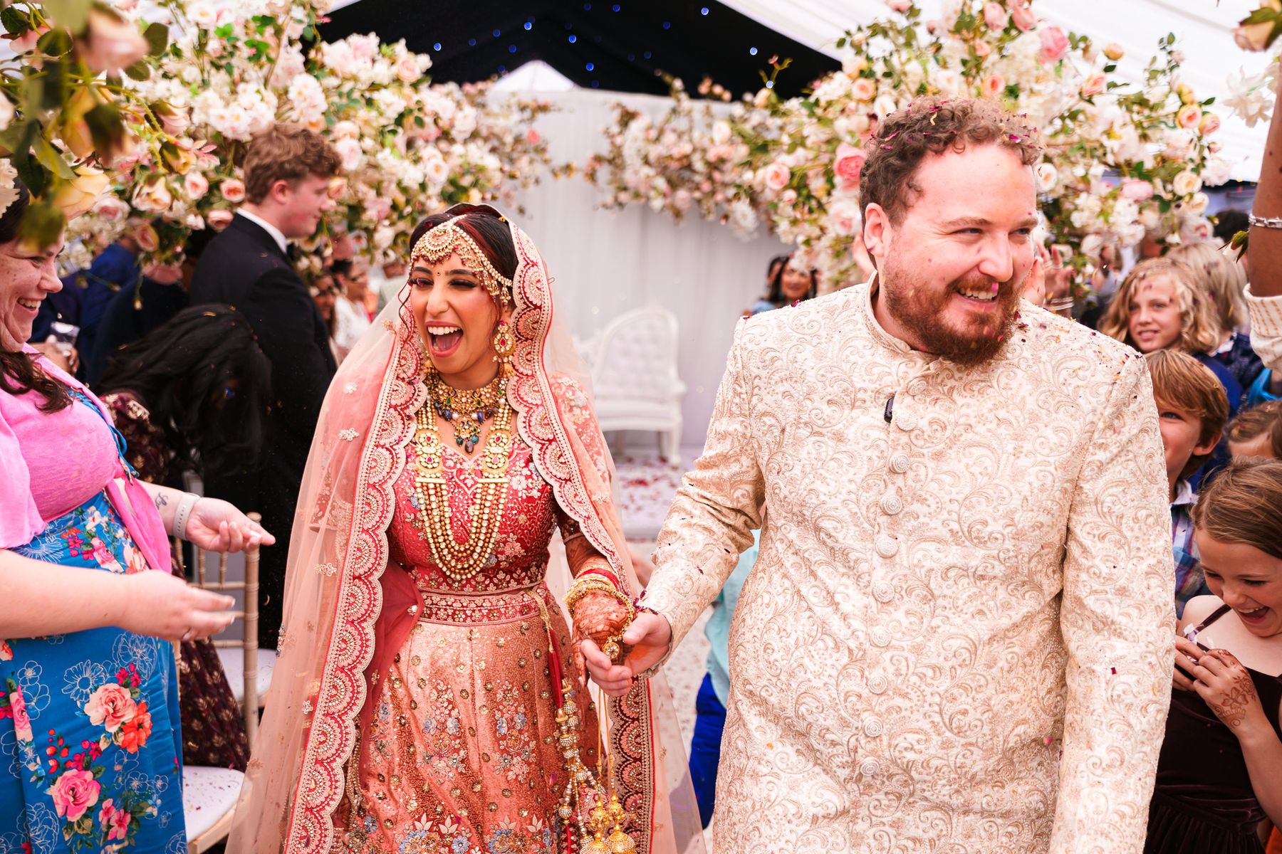 Aashna Jain and Matthew Ronald during their traditional Indian wedding at Langley Castle, Northumberland, UK, in late August 2024. Photo credit: Mick Merriott Photography