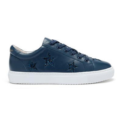 Hoxton Navy with Navy Glitter Stars low-top, super-comfort trainer from Cocorose London.