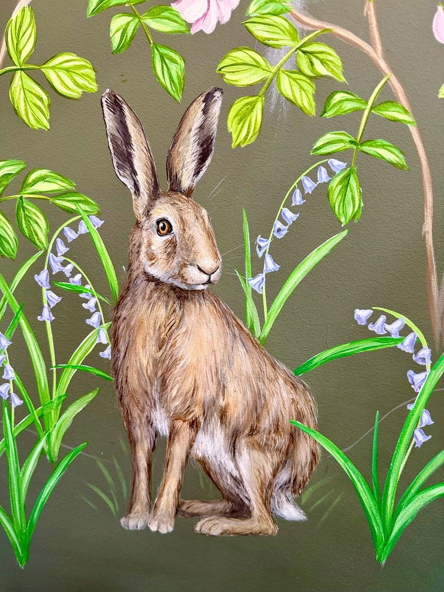 Close-up detail from the Freddie Whimsett mural in Levens Kitchen, at Levens Hall and Gardens, the South Lakes, Cumbria.