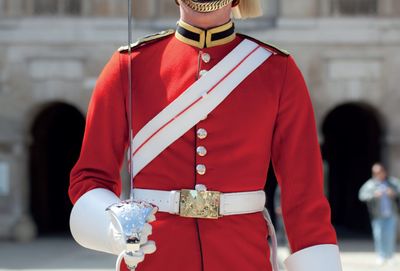 The scarlet uniform worn by the Royal Guards