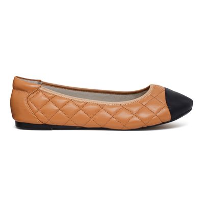 Tan quilted leather 'Piccadilly' ballerinas from www.cocoroselondon.com 