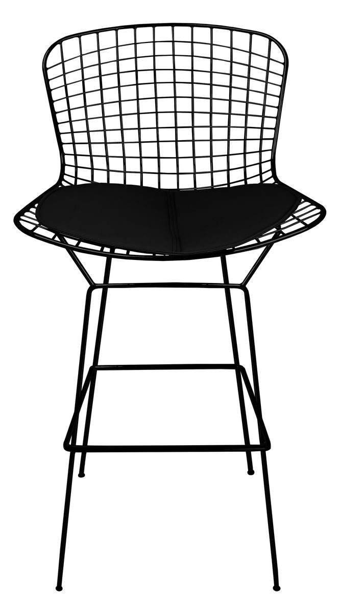 Harry Bertoia Inspired Wire Bar Stool with Black Cushion